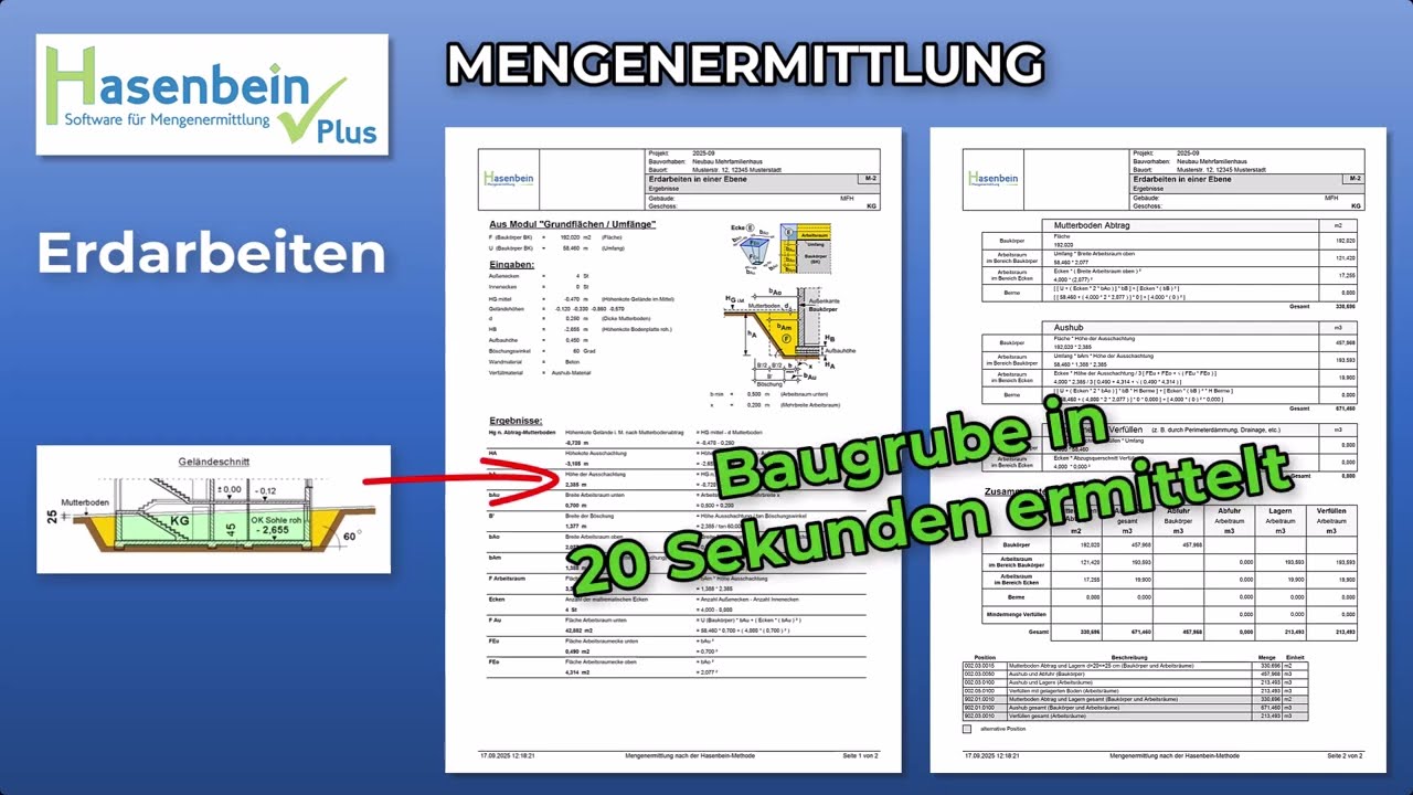Mengenermittlung - Baugrube in 20 Sekunden berechnen – mit HasenbeinPlus!