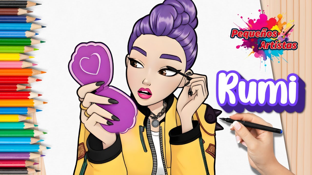 Dibuja y Colorea a RUMI Maquillandose 💜 Las Guerreras K-pop 🎤 Tutorial Fácil Paso a Paso para Niños