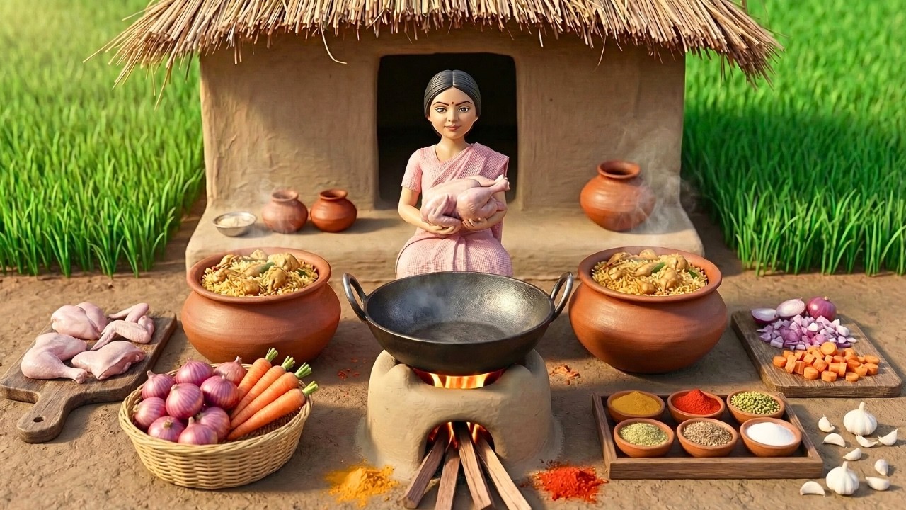 🍗🔥Miniature Doll Massive Chicken Pilaf Cooking ASMR | Indian Village Tiny Kitchen Story