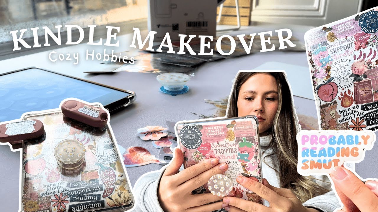 KINDLE MAKEOVER 🌼📚 // reading vlog, bookish stickers, cozy hobbies