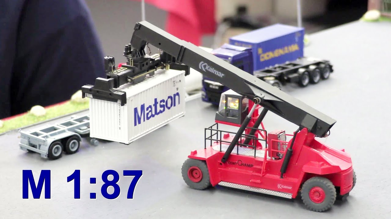 RC SCALE 1/87 EXCAVATOR, WHEEL LOADER, TRUCKS and  REACH-STACKER - INTERMODELLBAU 2016