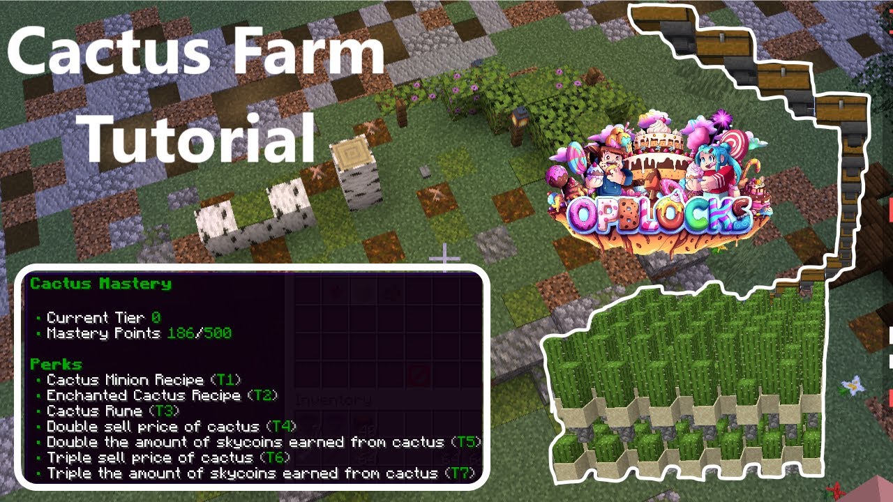 How to create a cactus farm! - Minecraft Skyblock  [OPBlocks]