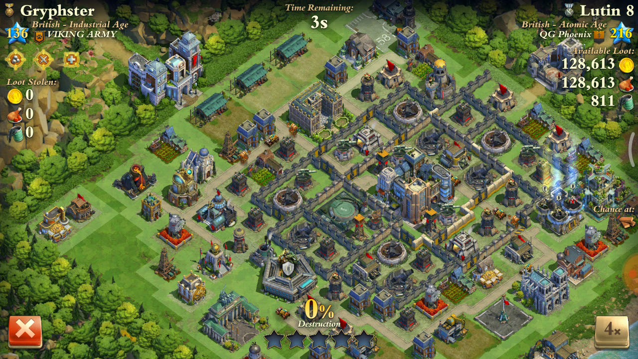 Dominations - Atomic age +missile silo +stronghold troops 216 vs industrial 138..war attack..