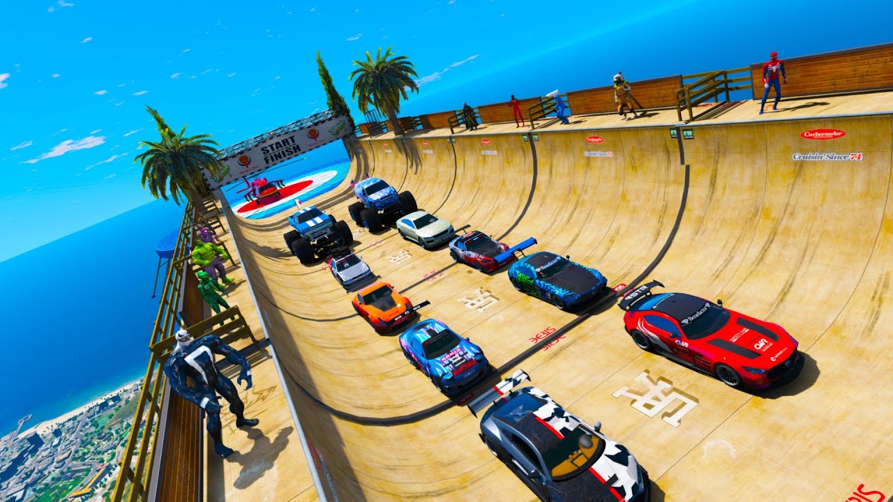 Challenge CARS GTA V !Spiderman, Venom, Nova, Nick Fury and others Superheroes!Человек Паук Тачки !