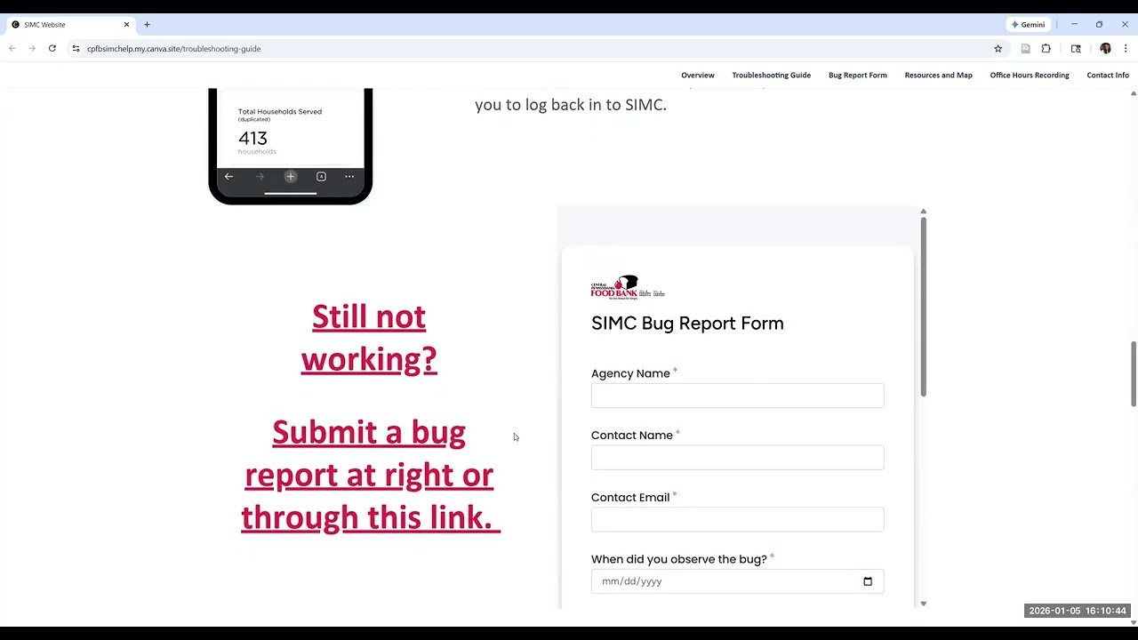Service Insights on MealConnect (SIMC) How To- Bug Reports