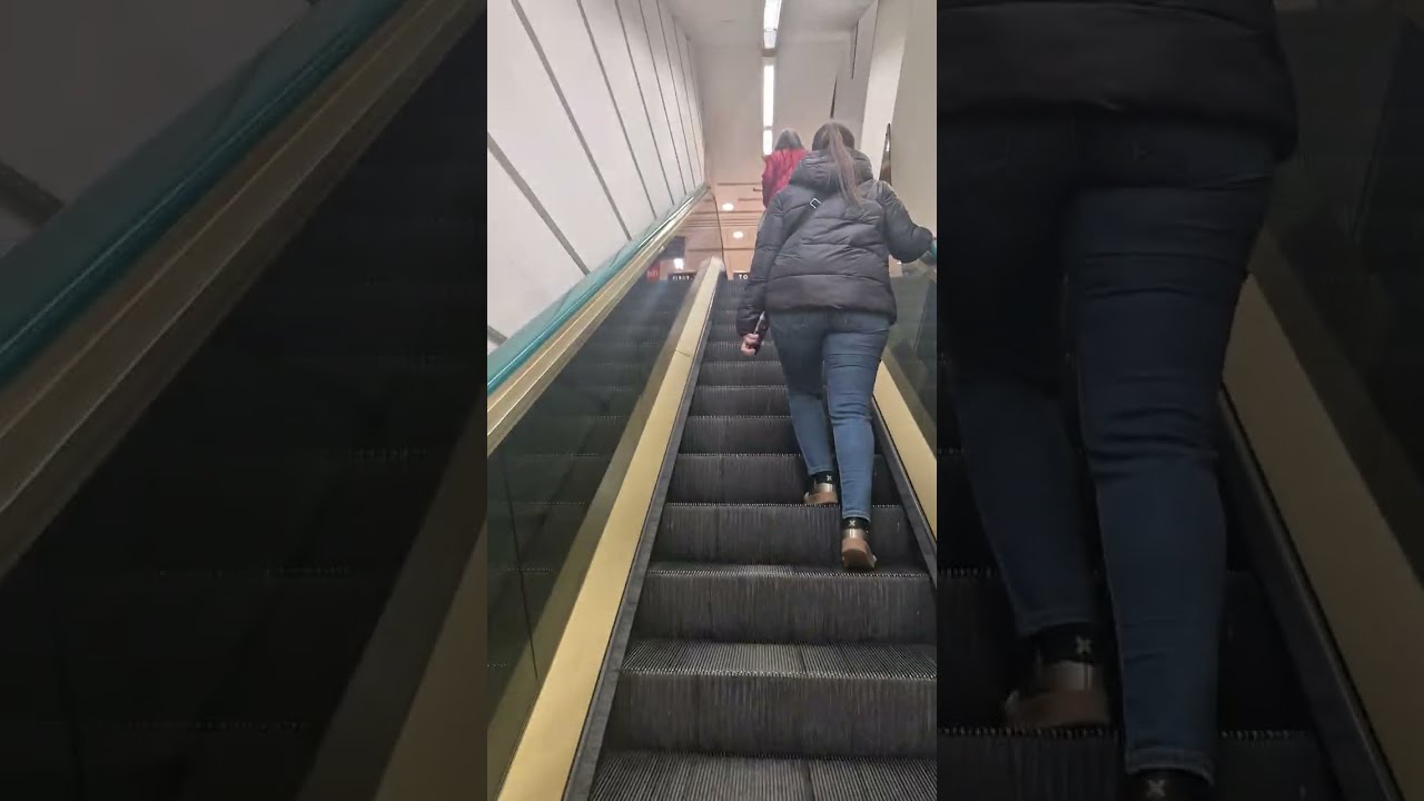 AMAZING GOLD SIDED Old Otis Escalators at El Corte Ingles Madrid Arguelles (Main Store, side set)
