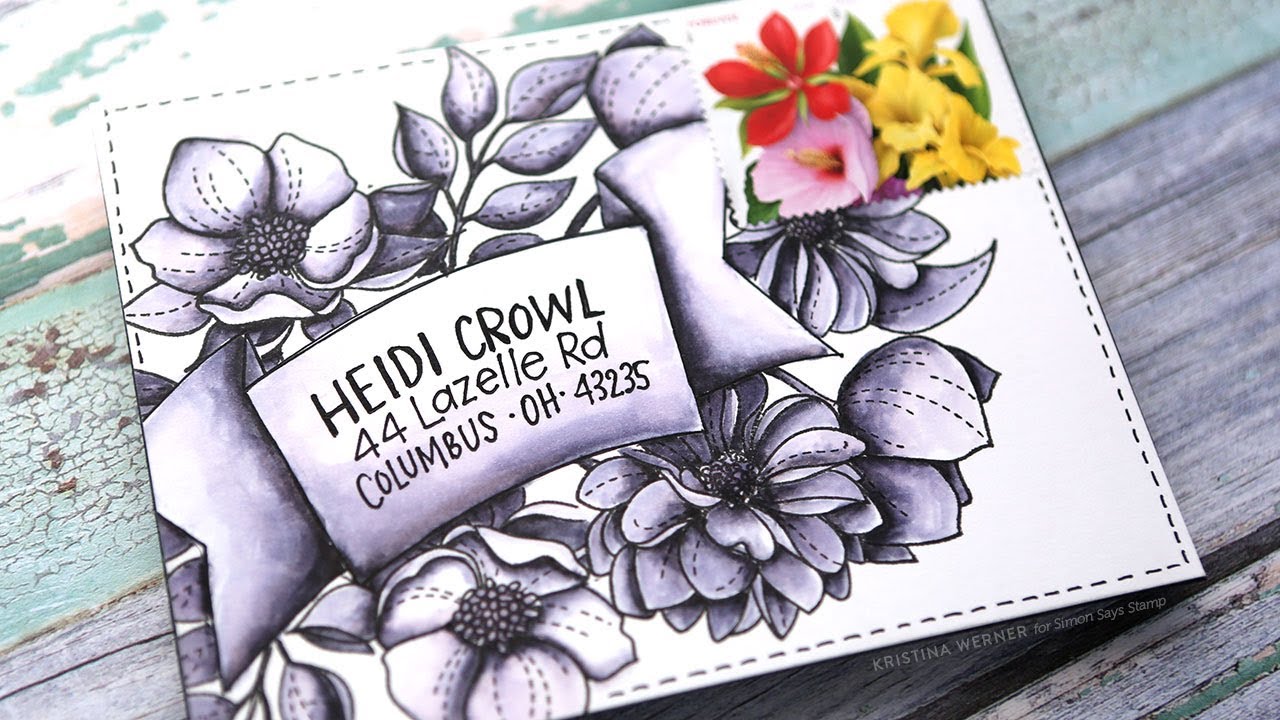 Monochromatic Watercolored Envelope - Monthly Mail Art (Simon Says Stamp)