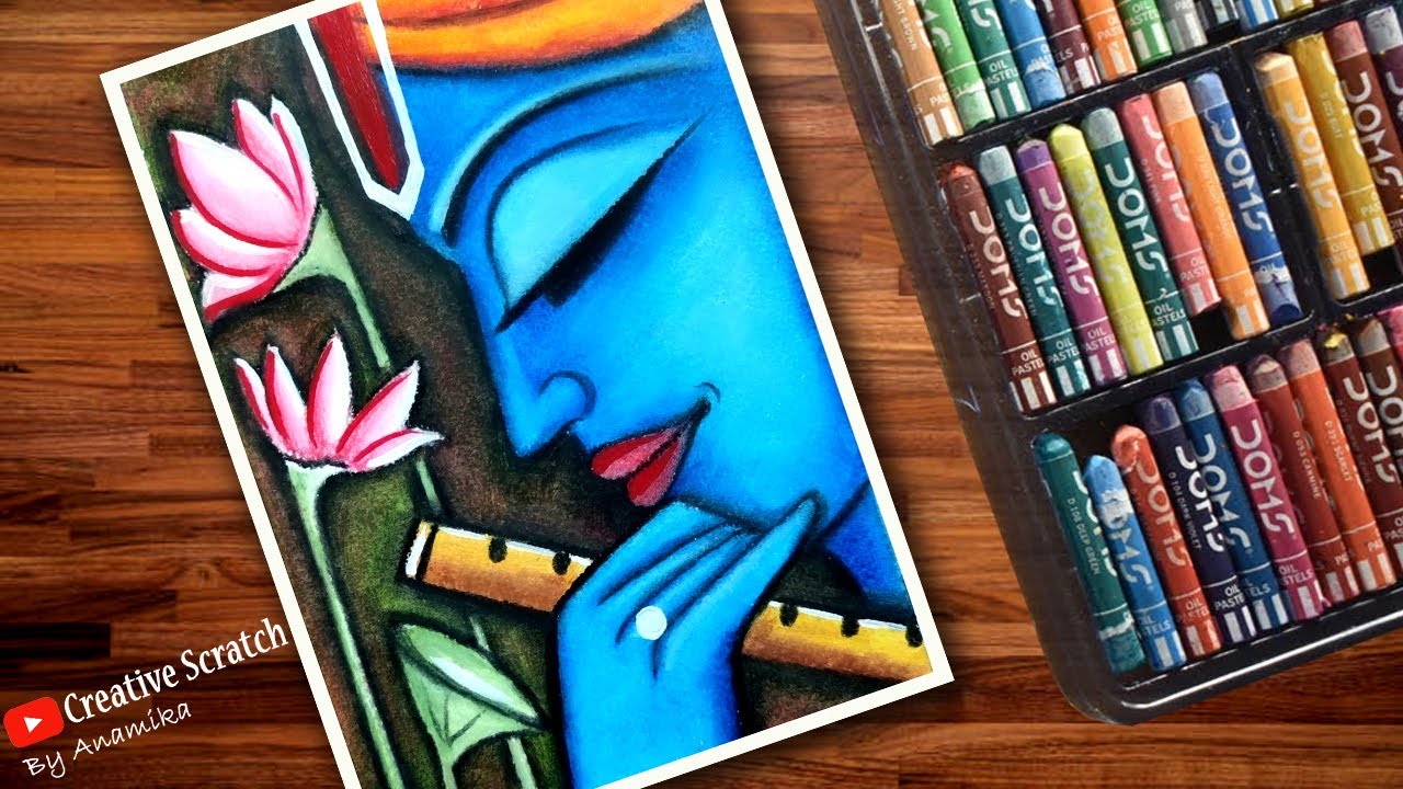 Easy Krishna Drawing | Janmashtami Special Drawing | Oil Pastel | Easy Krishna Drawing with Flute