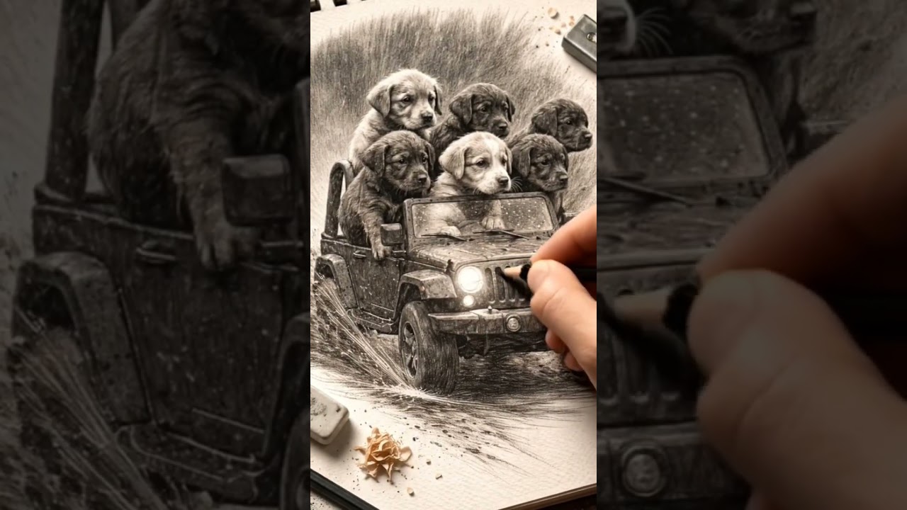 Puppy Squad on Adventure 🐶🚙 | 3D Pencil Sketch Art 