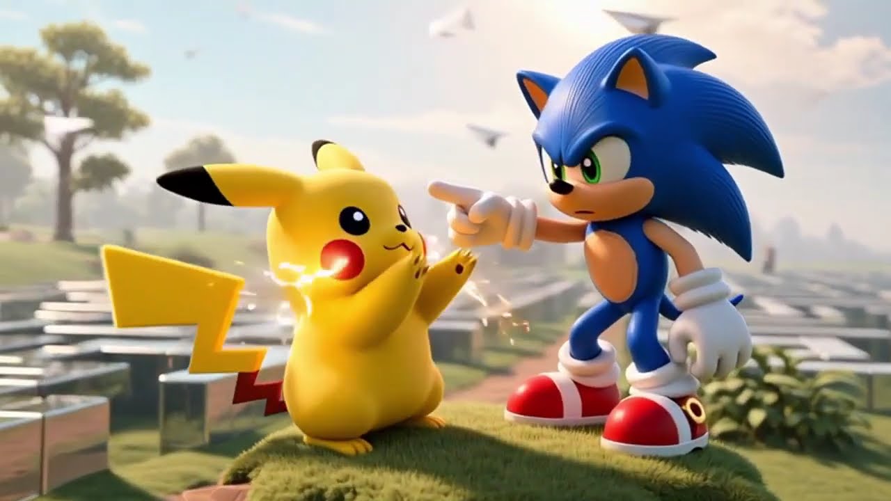 Sonic vs. Pikachu: Ultimate Paper Plane Mayhem in the Magic Park!