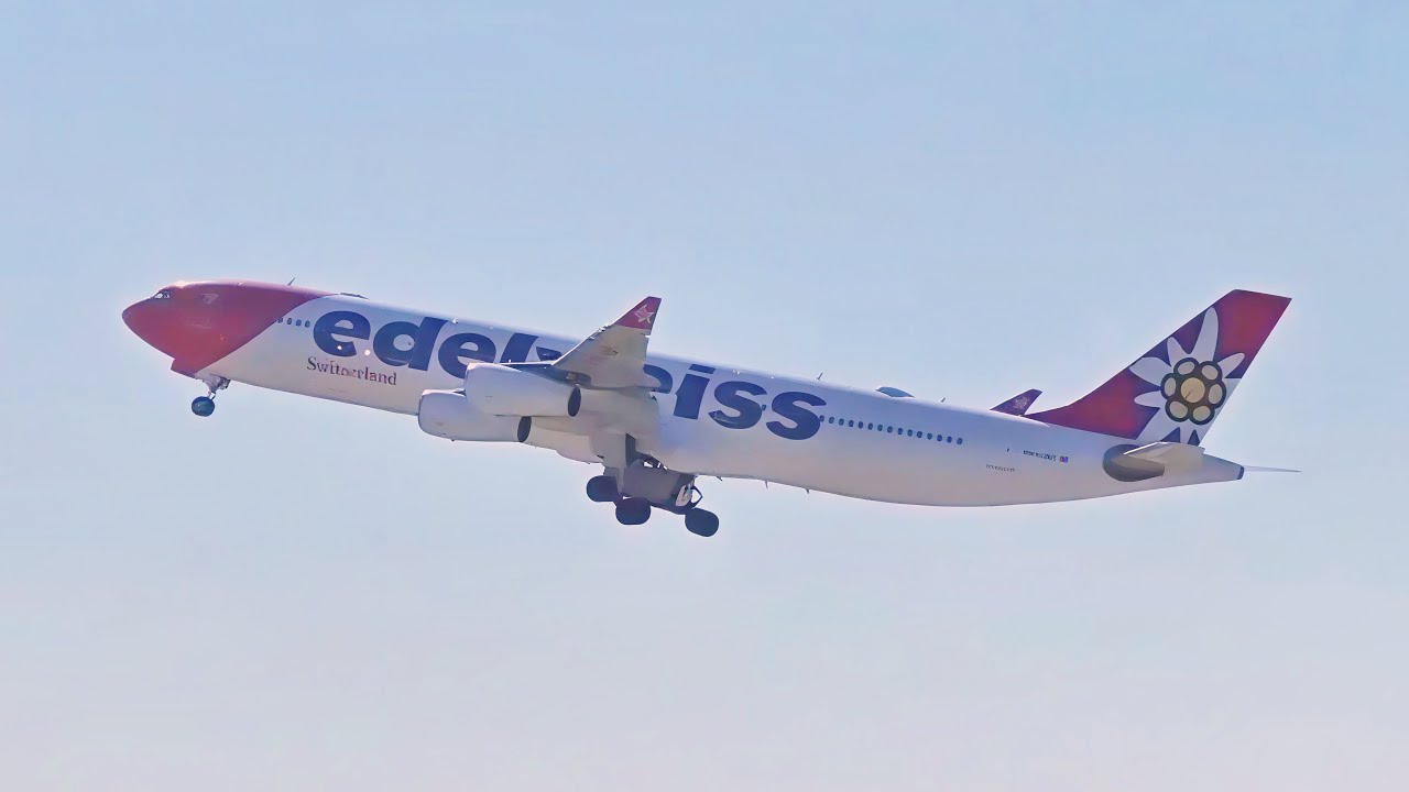 BEAUTIFUL AFTERNOON TAKEOFF EDELWEISS AIR AIRBUS A340-313 at ZURICH AIRPORT (ZRH || LSZH)