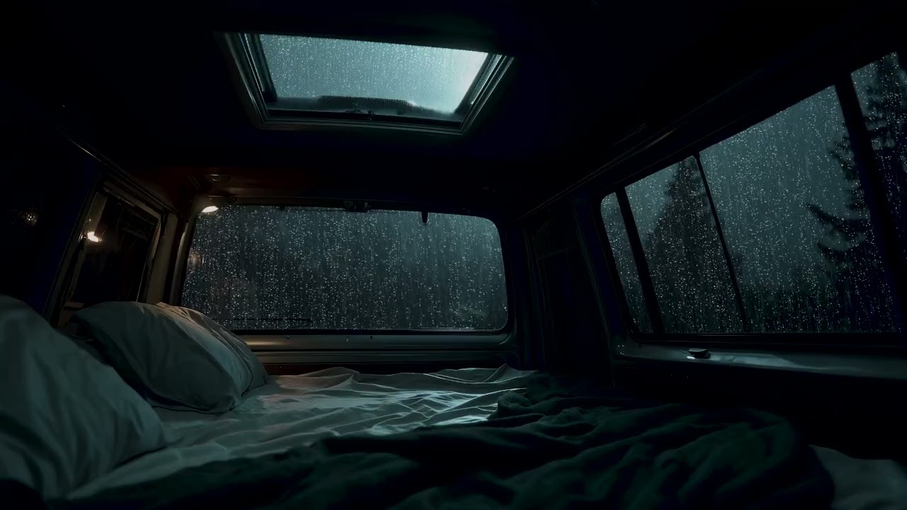Rainy Forest Night Inside a Cozy Camper Van for Deep, Restful Sleep