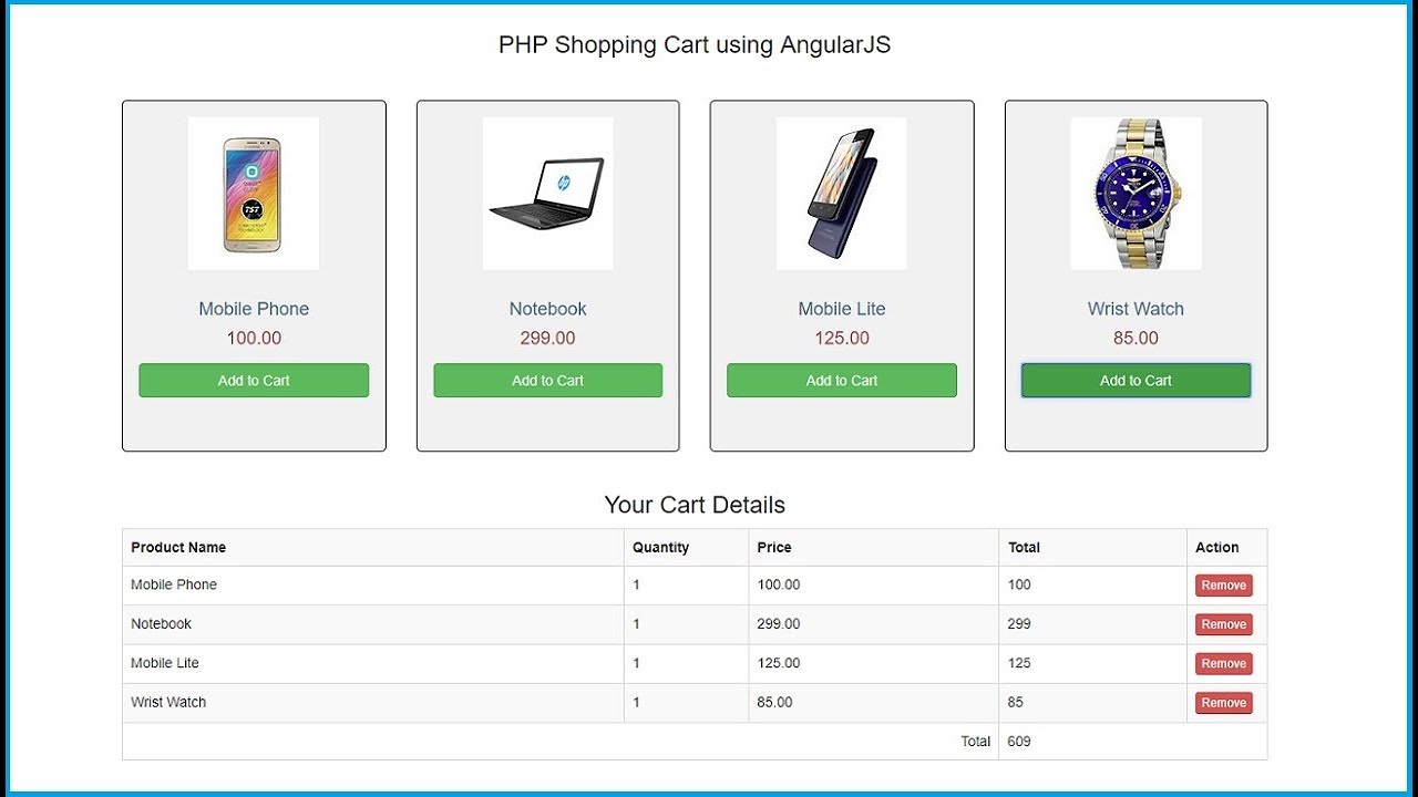 PHP Shopping Cart using AngularJS