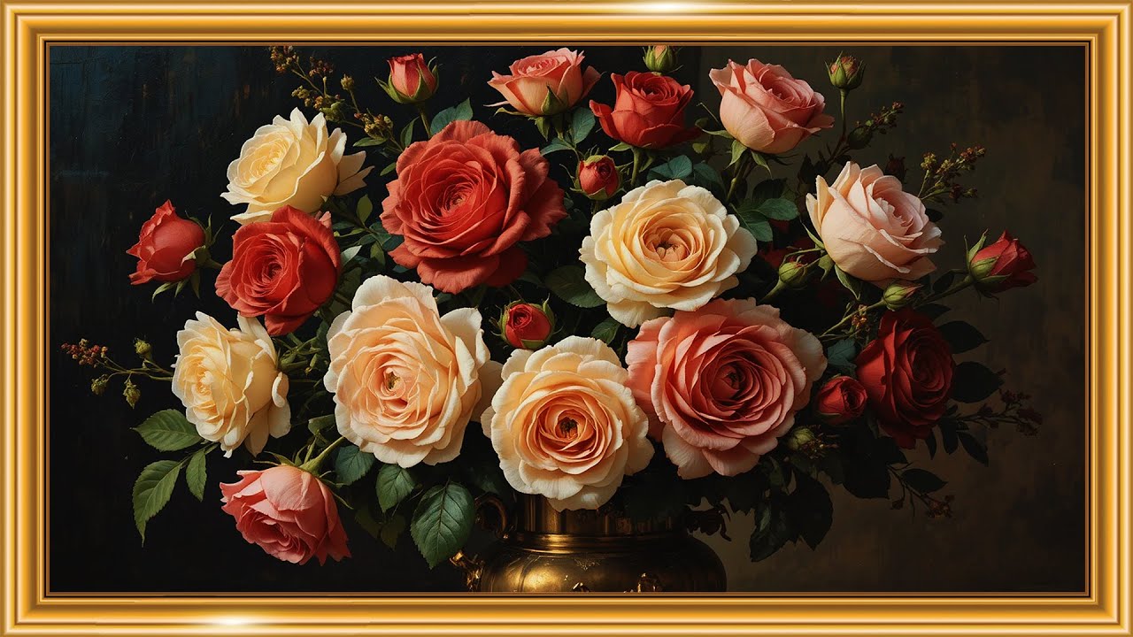 Mixed Roses in Bronze Vase 🌹✨ | Classical Chiaroscuro Still Life | Framed TV Gallery