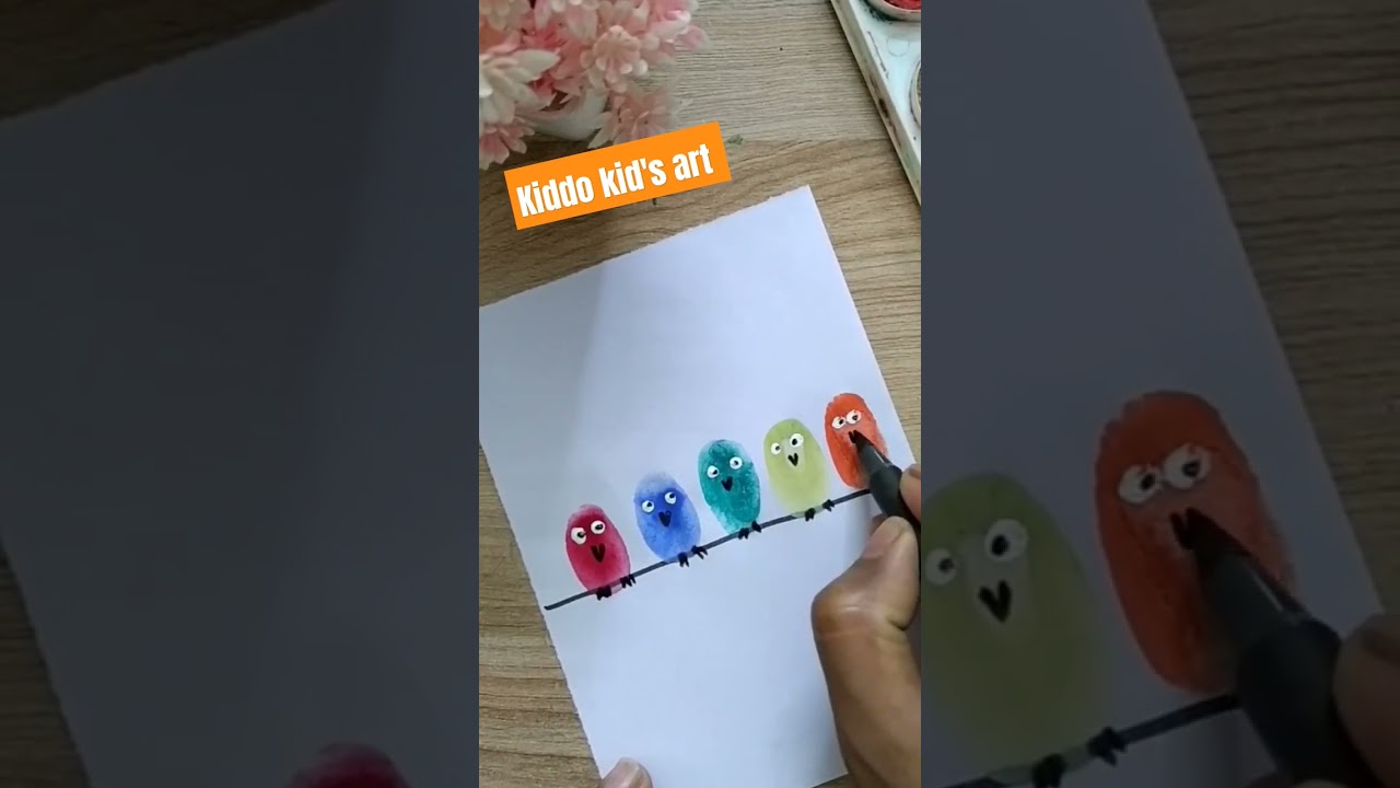 Finger print art for kids || Birds fingerprint#shorts #youtubeshorts #drawing #fingerprintart