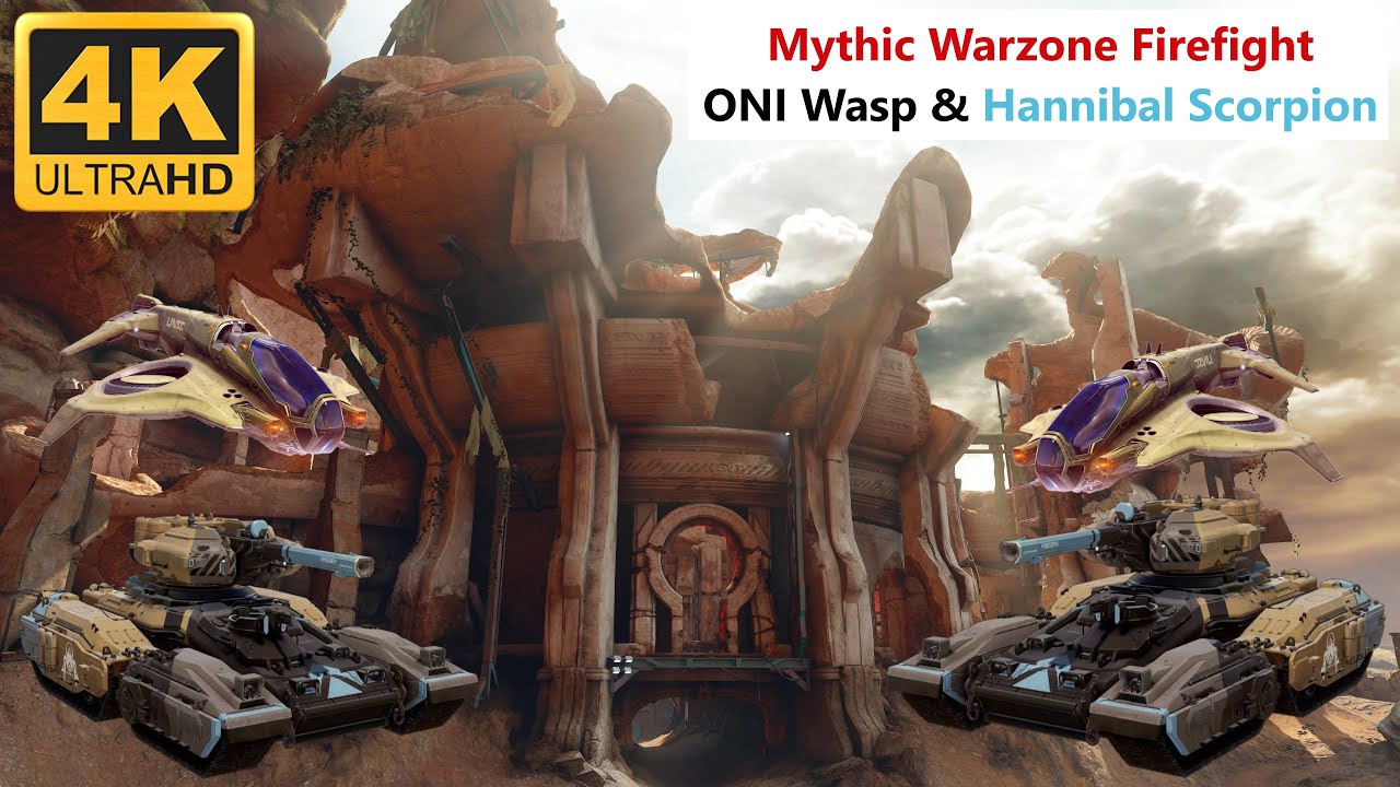 [4K] Halo 5 Mythic Warzone Firefight Temple. ONI Wasp And Hannibal Scorpion