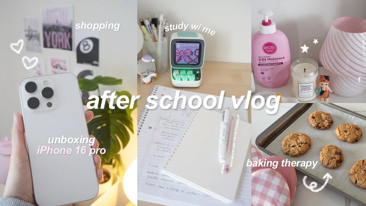 after school vlog 📝🎀 iPhone 16 pro unboxing, shopping, productive study w/me, divoom speaker 𝜗𝜚 ࣪˖ ִ