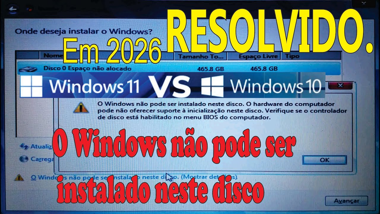 O Windows não pode ser instalado neste disco. RESOLVIDO EM 2026