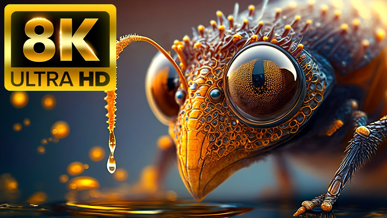 Насекомое - 8K (60 кадров в секунду) Ultra HD - со звуками природы (красочно динамичным)