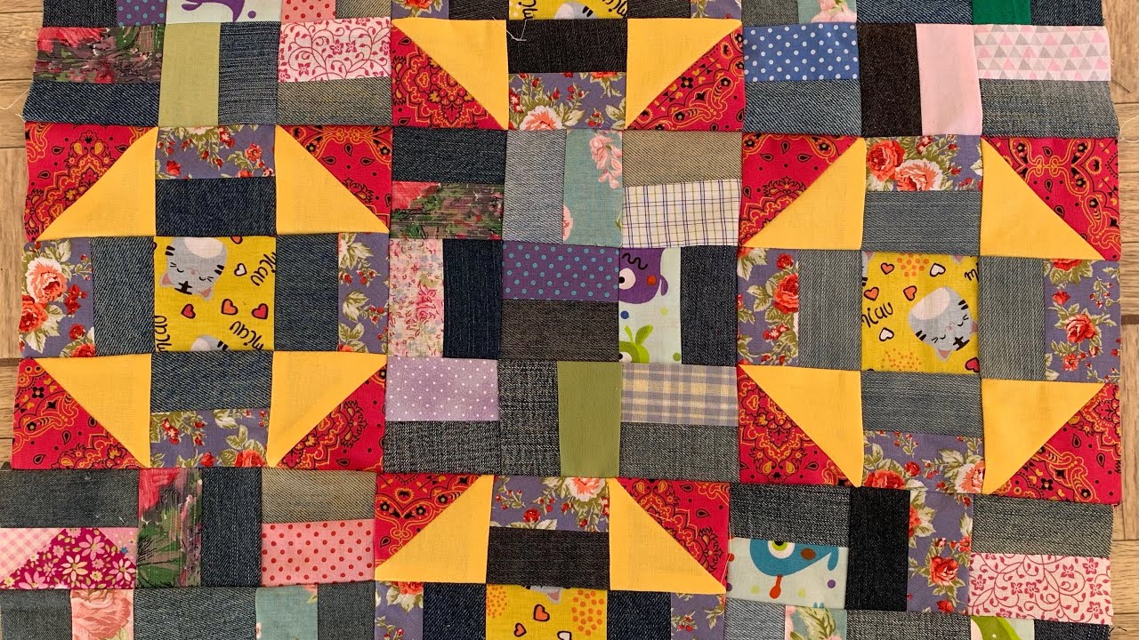 Bloco de Patchwork com retalhos e jeans / Colcha
