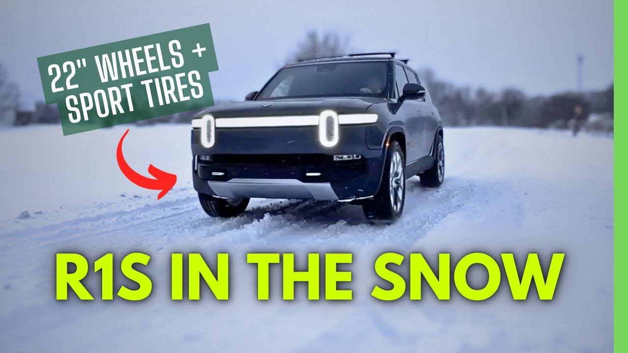 Rivian R1S покоряет зимнюю сказку на 22-дюймовых спортивных колёсах! ❄️🏞️