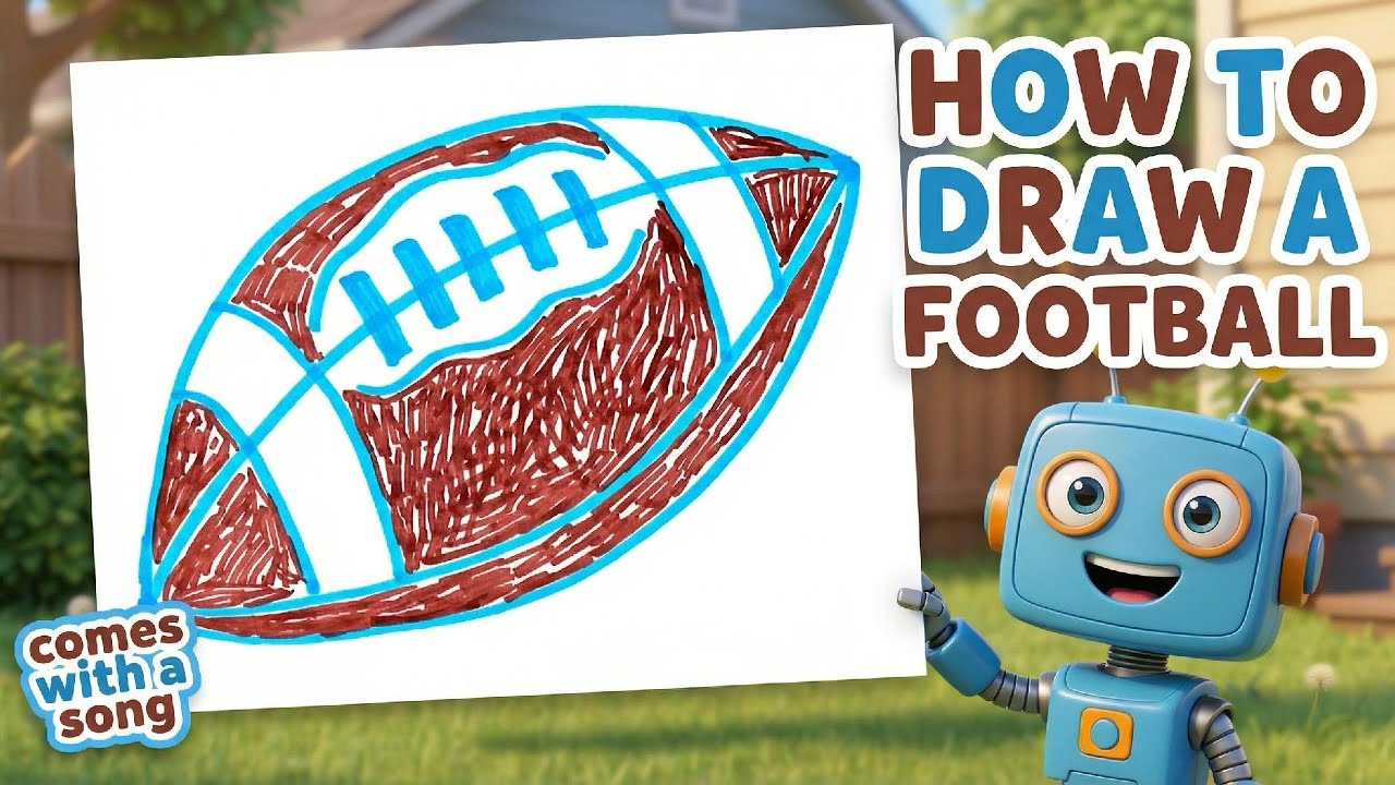 How to Draw a Football | Draw and Sing with Robo-Boo