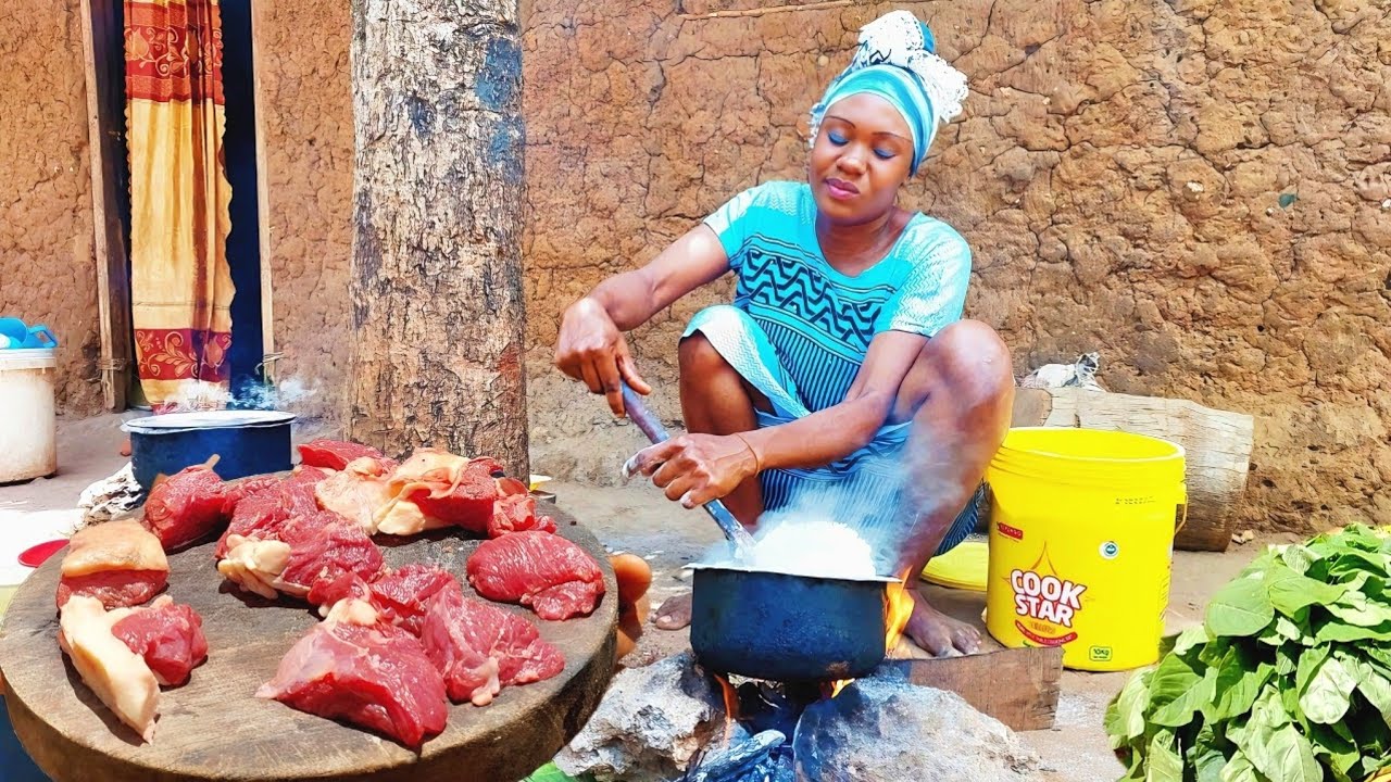 African Village Life of Our Organic Mom#Cooking Village Food, Beef Curry and Vegetables