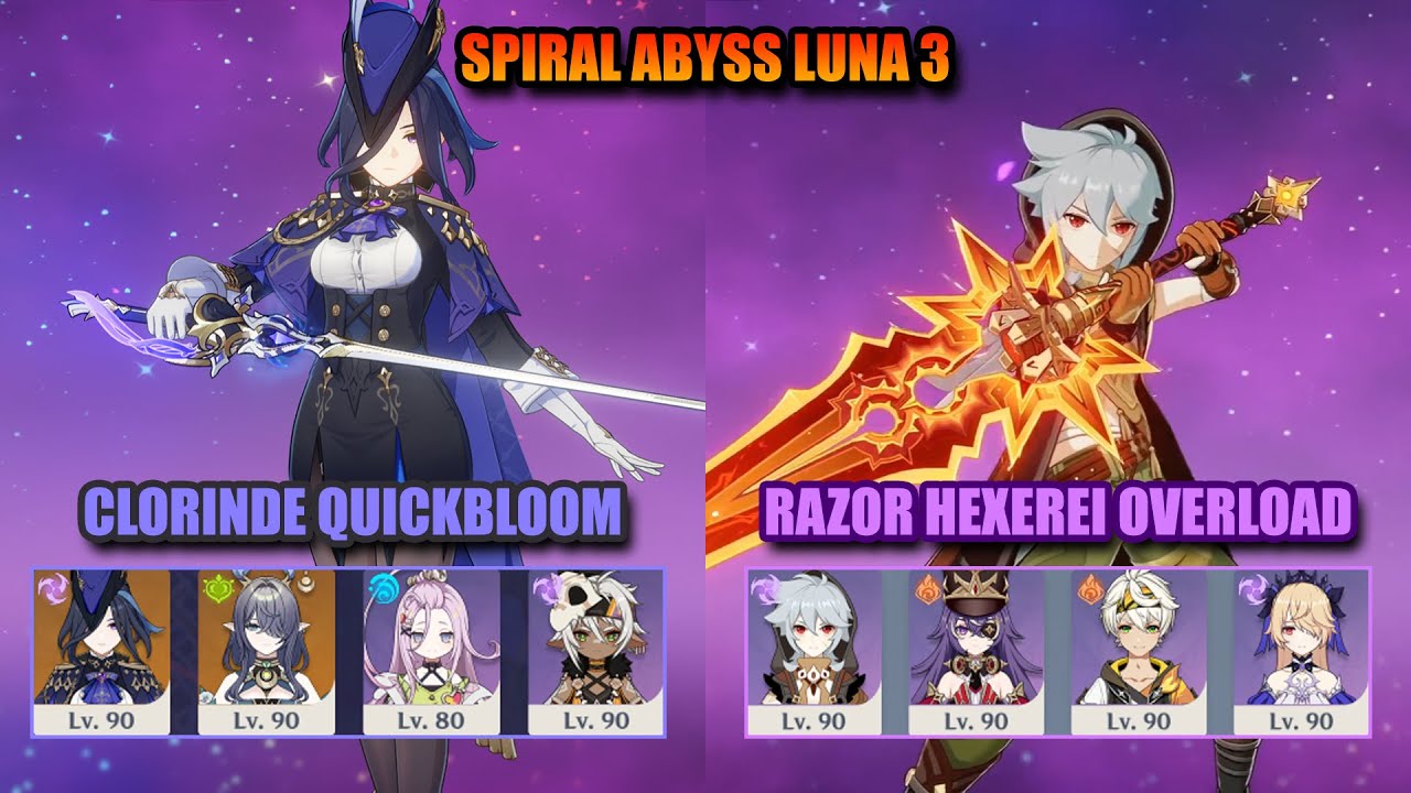 Clorinde Quickbloom и Razor Hexerei Overload | Spiral Abyss Luna 2/3 | Genshin Impact