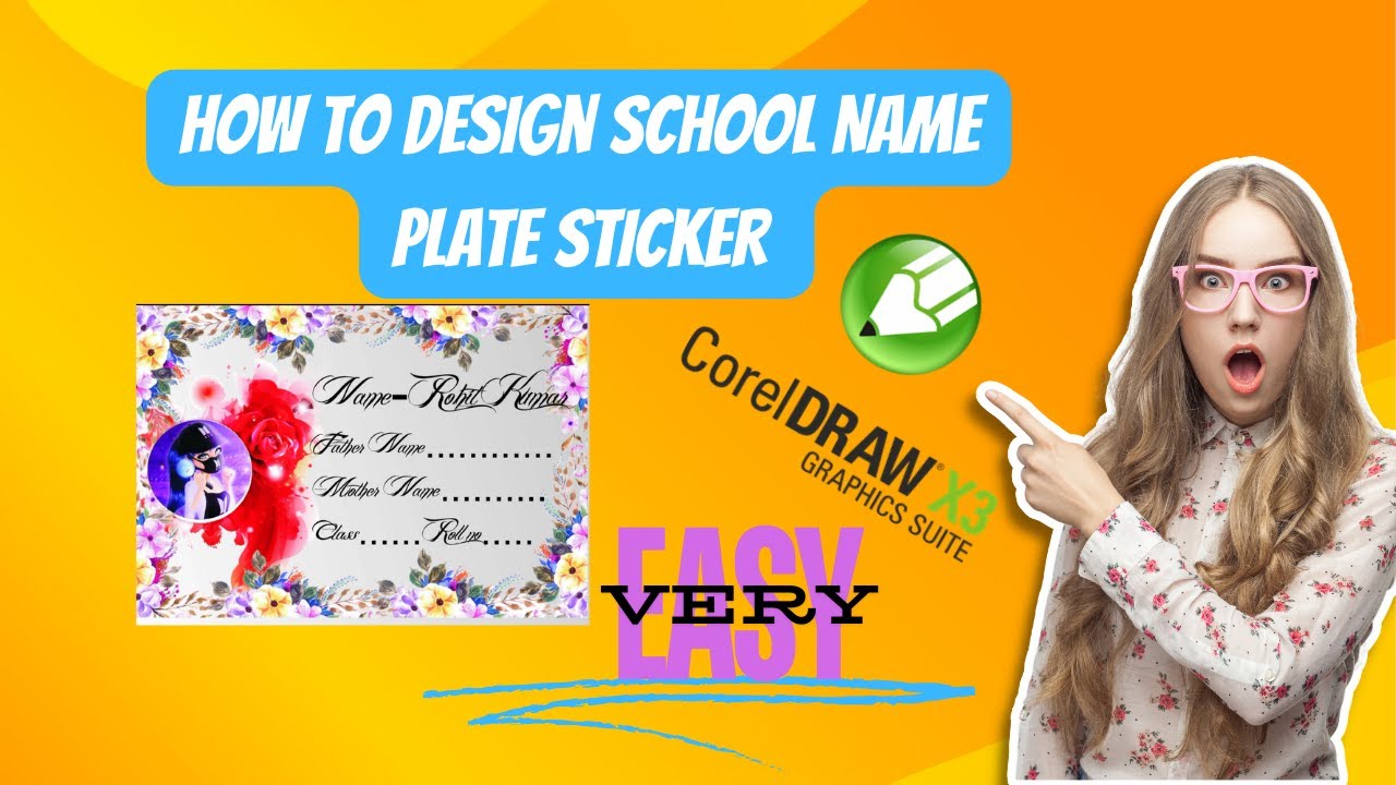 How To Design School Name Plate Sticker  in #coreldraw #graphicdesign #youtube @rohitmonitorboy