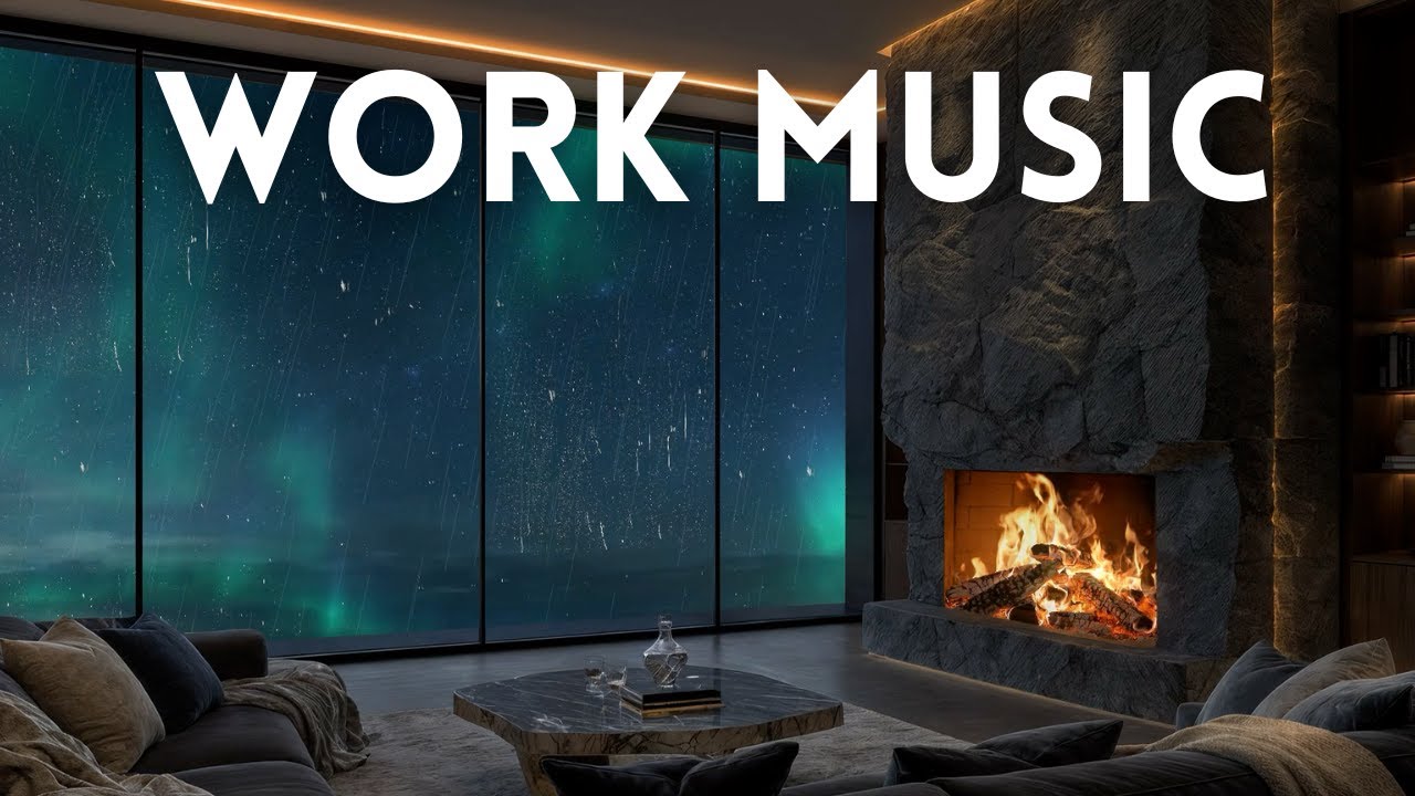 Work Music 3 Hours - Northern Lights Fireplace Ambience