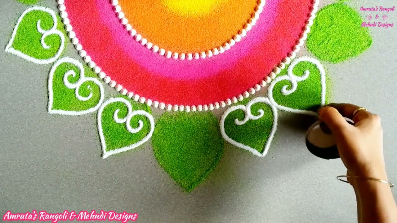 Simple Half Round Rangoli | Easy Semi Circle Rangoli For Festivals | Sanskar Bharti Rangoli Sopi