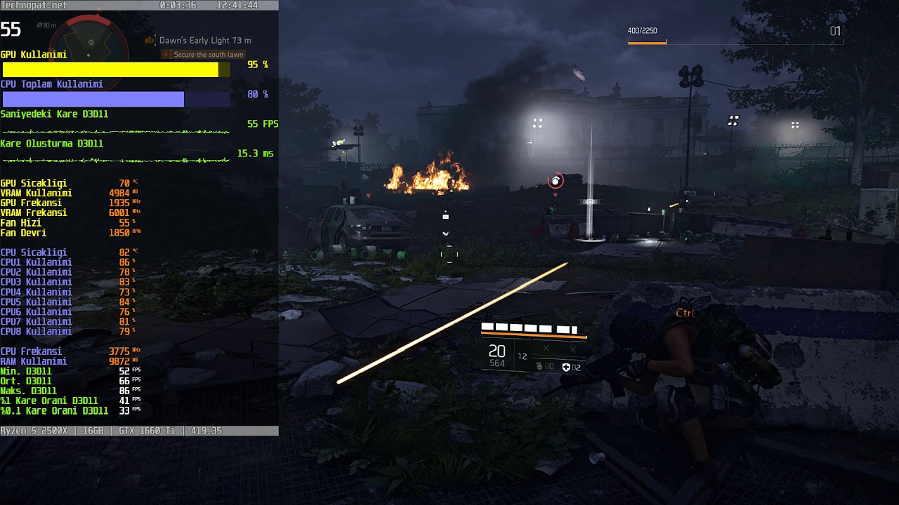 GTX 1660 Ti ve Ryzen 5 2500X Tom Clancy's The Division 2 Performansı | 1080p Ultra