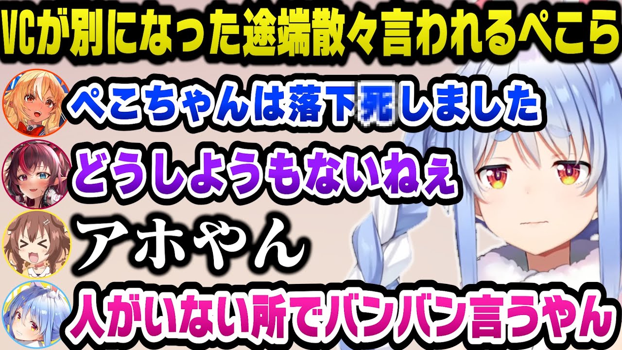 1人だけVCが別になった途端皆から言いたい放題言われるぺこらｗ【ホロライブ切り抜き/兎田ぺこら/戌神ころね/不知火フレア/アイリス】