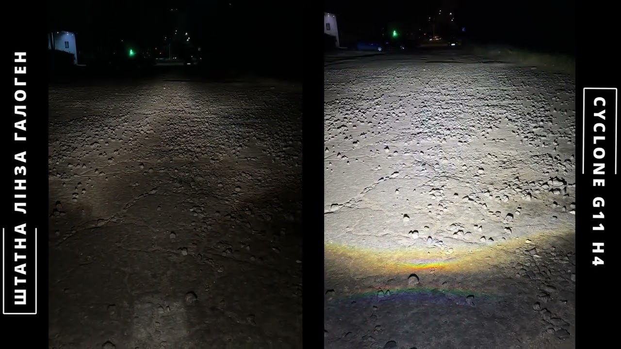 Led лампи з лінзою CYCLONE G11 H4. Світло на вулиці.