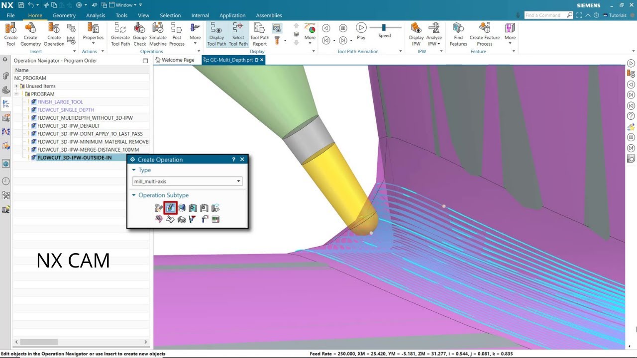 NX CAM 1980 5 axis Guiding Curves Multiple Depths