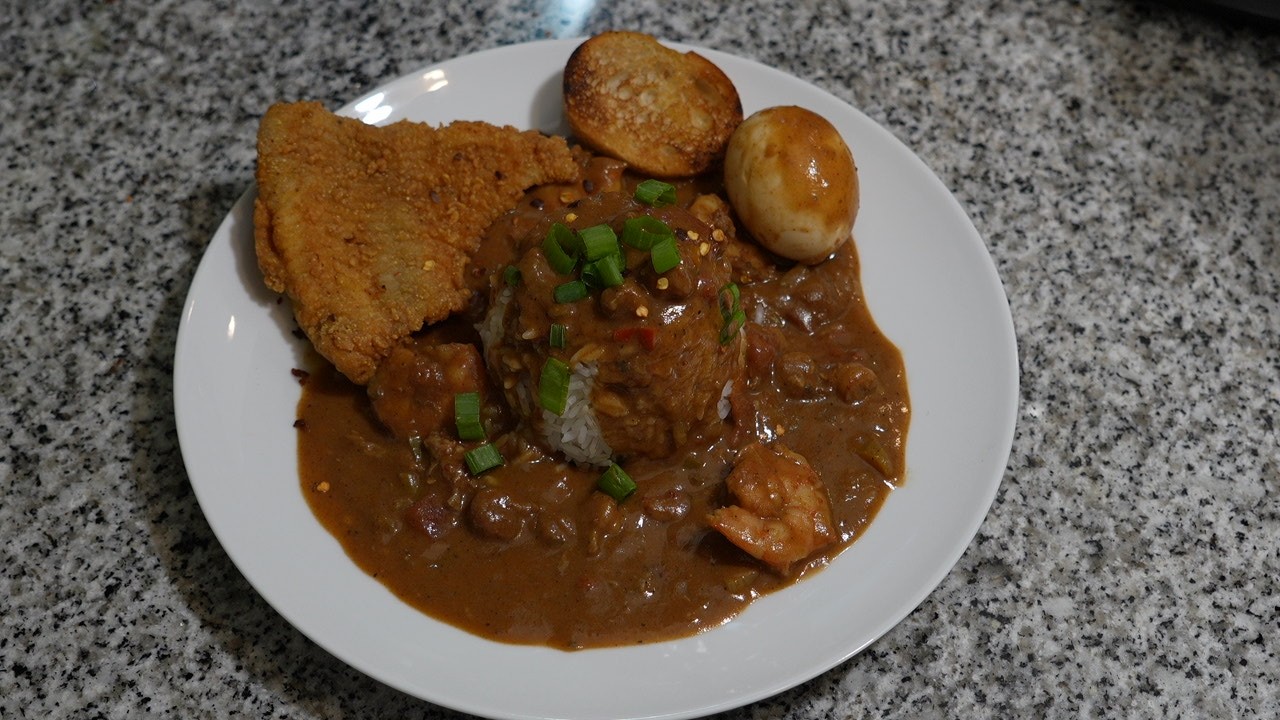 Creole Crawfish and Shrimp Etouffee with Fried Catfish