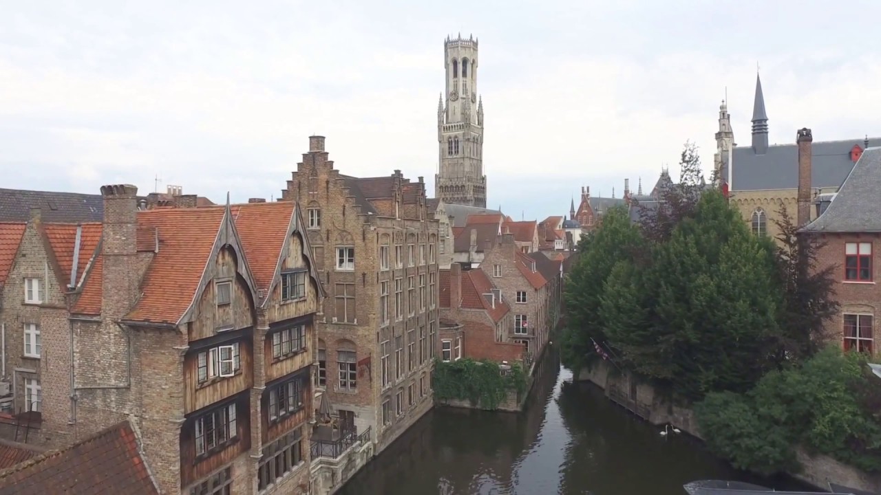 Brugge Belgium Dijver Canal Drone Video