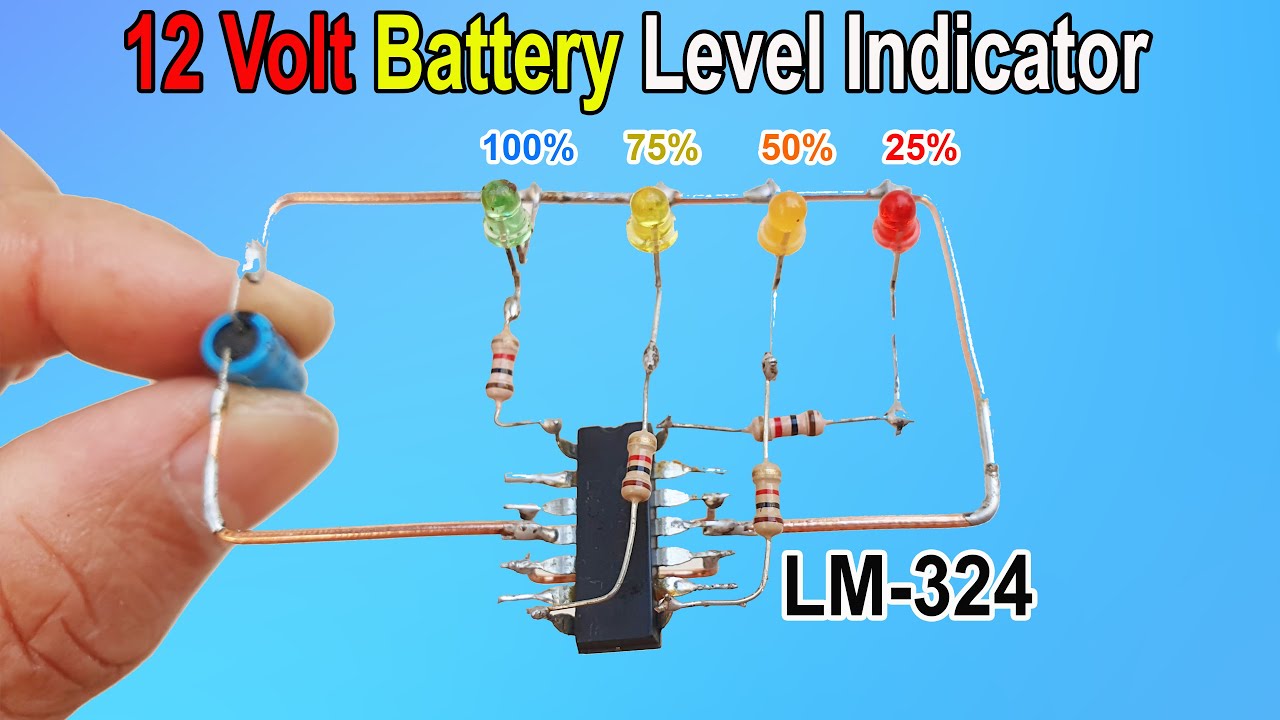 12 Volt Battery Level Indicator Circuit using LM324 IC #019