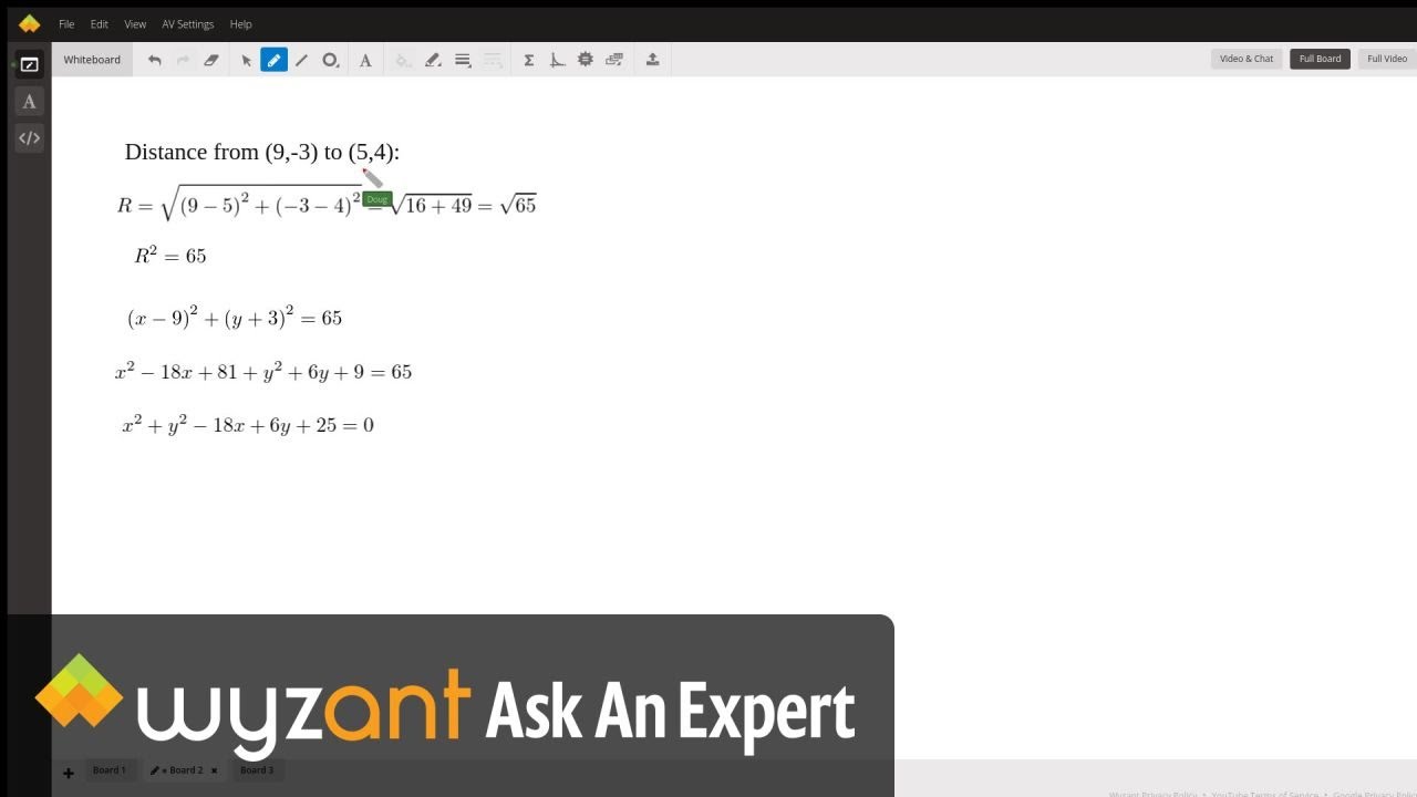 Given coordinates of 3 points in coordinate plane find equation of circumcircle using (h,k) as cntr.