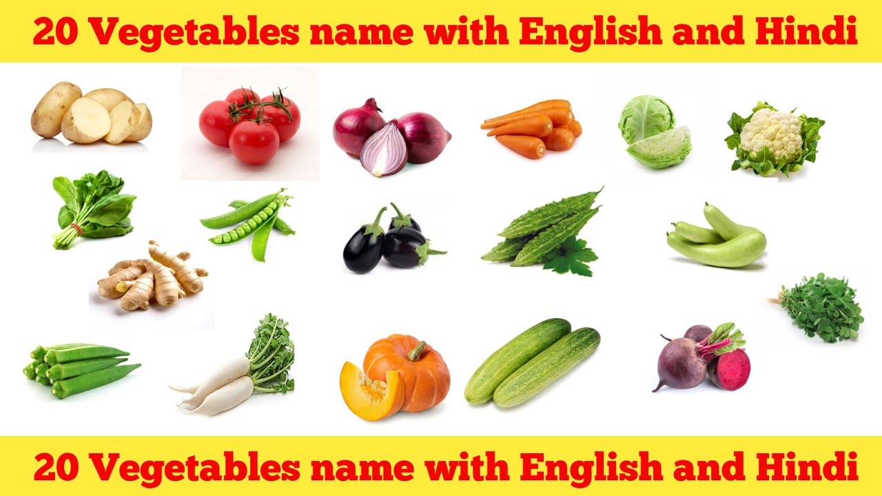 20 Vegetables Name in English and Hindi | Learn Vegetable Vocabulary for Kids & Beginners