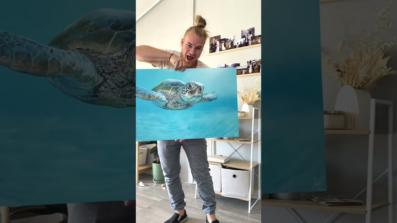 Sea turtle painting reveal! Watch full Timelapse on my channel!
