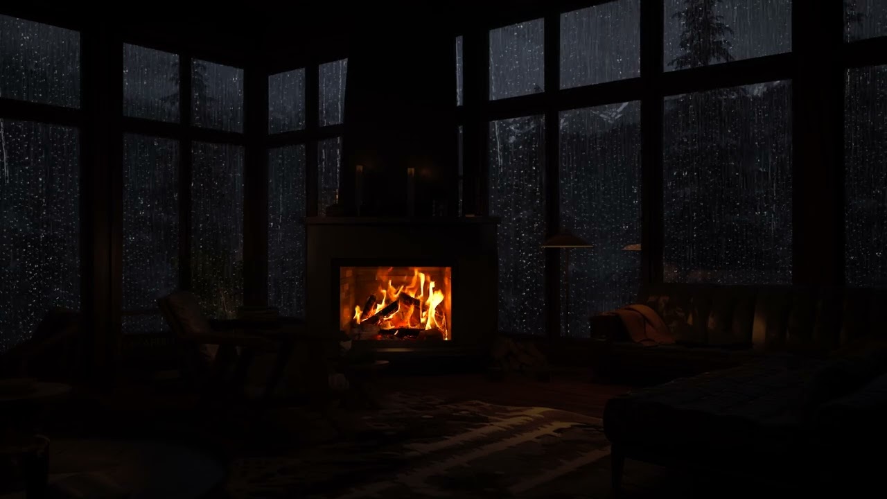 Calm Your Mind Tonight 🌙 Rain Ambience and Fireplace Warmth for Stress-Free Sleep