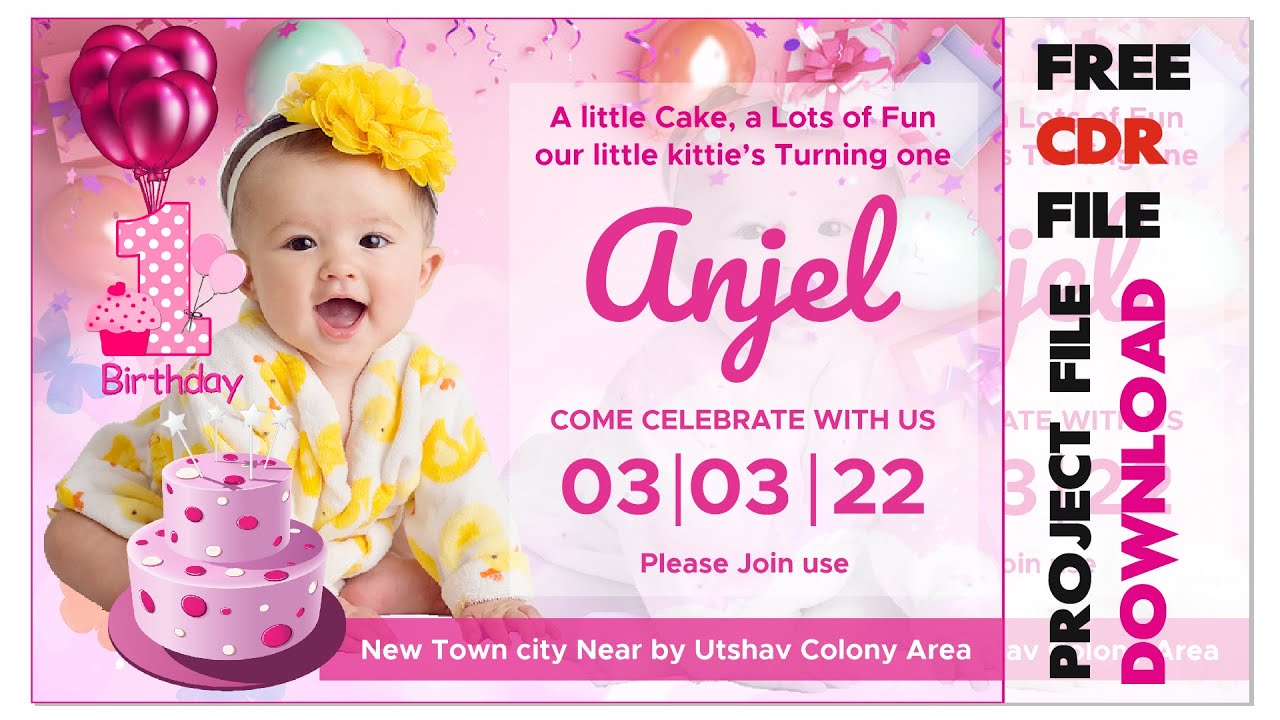 Birthday Party Invitation Card | 1st Birthday Invitation Card Design in CorelDraw Tutorial