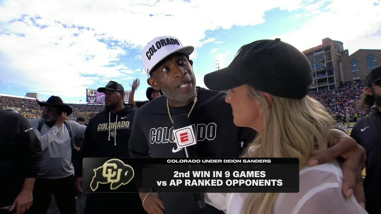 Deion Sanders reacts to upset win vs. Iowa State + Colorado fans storm the field | ESPN CFB