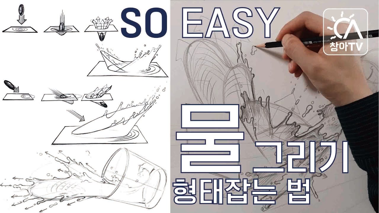 미술No.1인터넷강좌[액체 그리기] 물의 모양 형태 잡는 법! 리듬감! -기초디자인미술학원 노량진 창조의아침