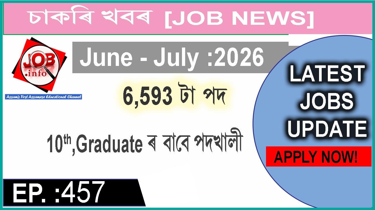 Assam JOB News Episode 457 | Latest Assam Job Notifications 2026| HS, Graduate post | 10th Pass Job