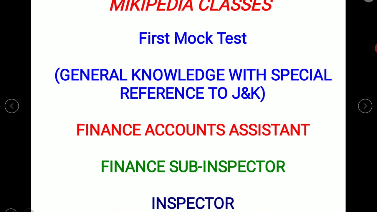 First Mock Test|| JKSSB|| Finance Accounts Assistant|| Finance Sub-Inspector|| Inspector|| MikiPedia