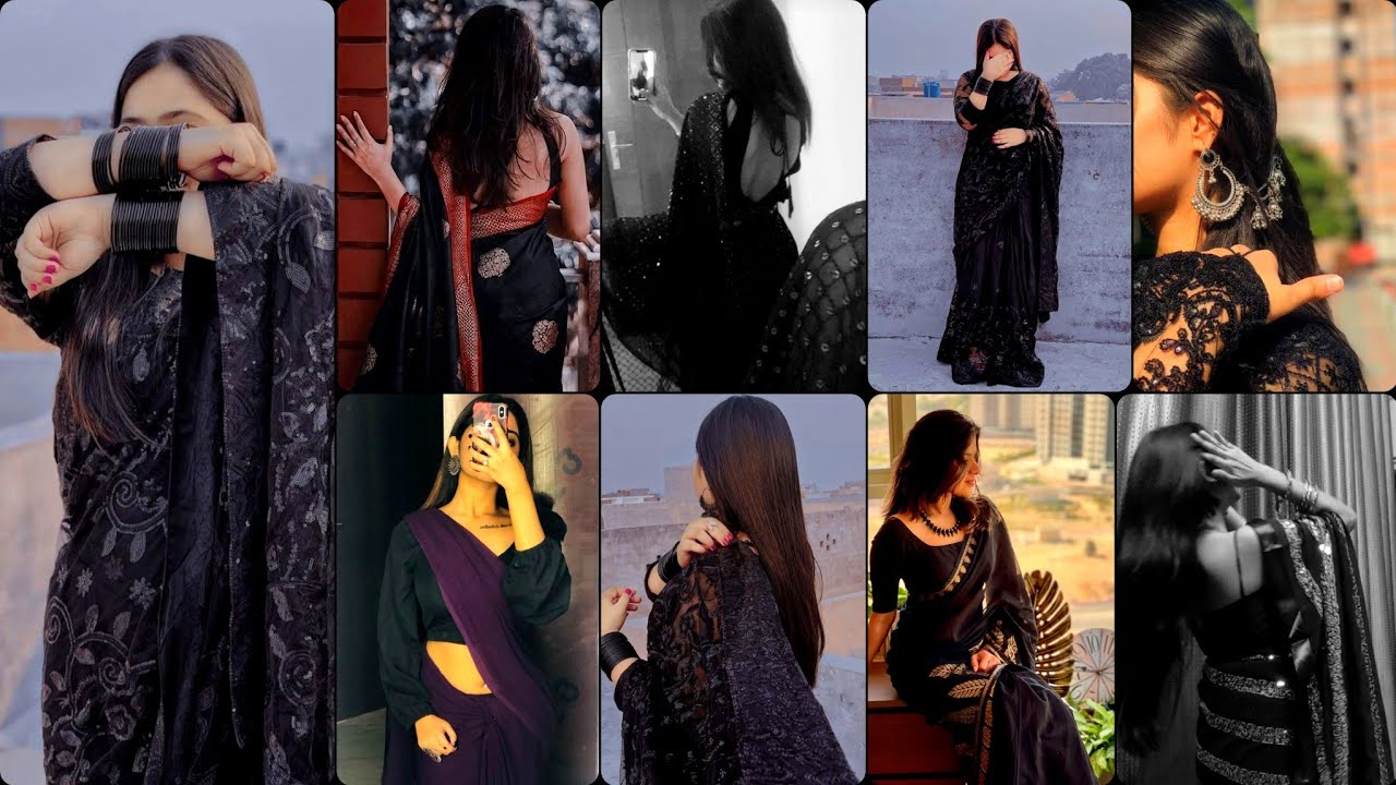 Black Saree Dpz🔥 Black Saree photography |👻snapchat selfie poses | hidden face whatsapp facebook dp