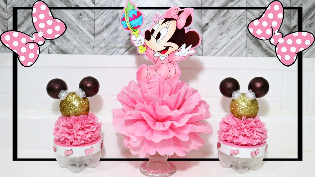 Dulcero y Centro de Mesa de Minnie Mouse para Baby Shower o Fiesta Infantil 🎀