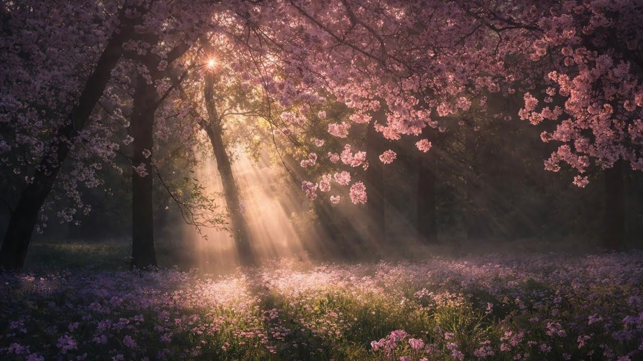 Sleeping sounds, beautiful forest at sunrise 